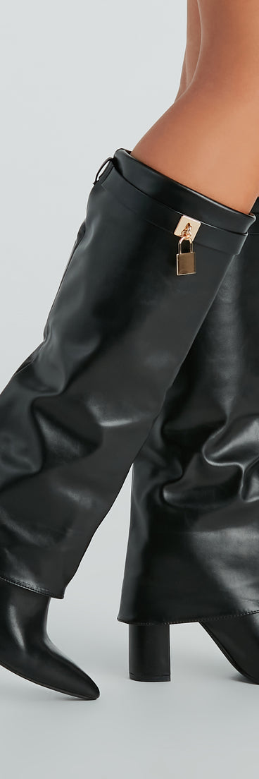 Top Tier Faux Leather Charm Foldover Boots