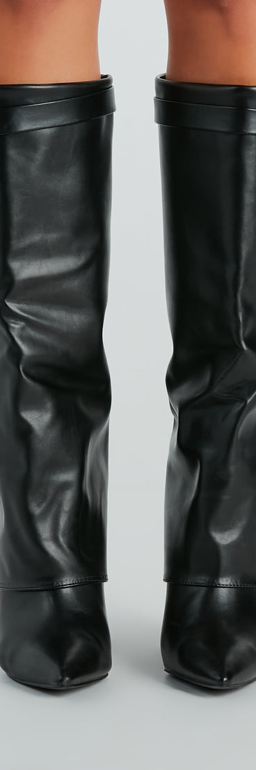 Top Tier Faux Leather Charm Foldover Boots