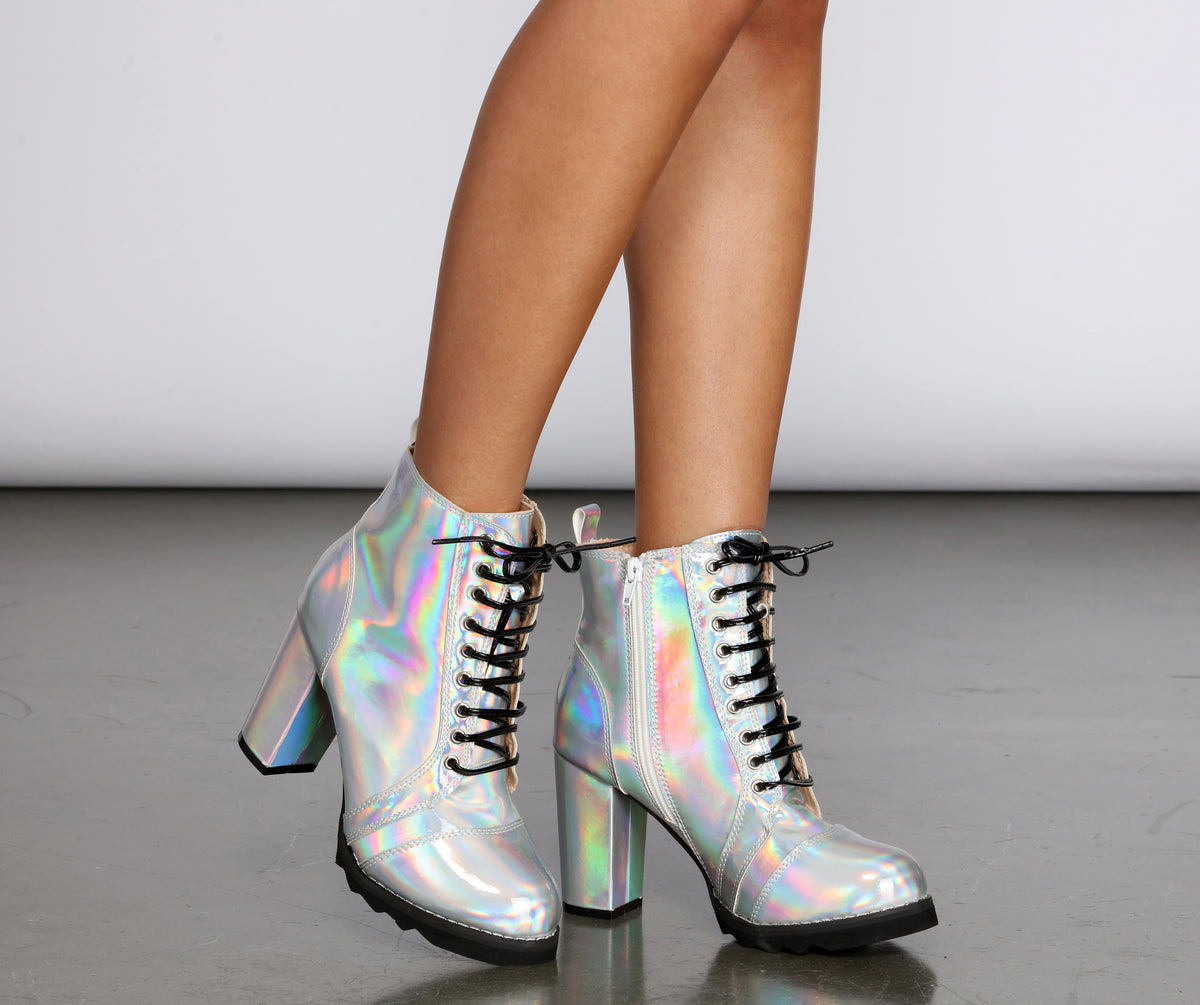 Holographic Lace Up Combat Boot
