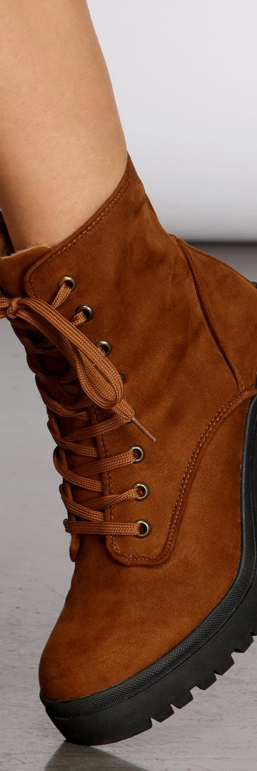 Keep It Glossy Lace Up Lug Heel Booties is a trendy pick to create 2023 concert outfits, festival dresses, outfits for raves, or to complete your best party outfits or clubwear!