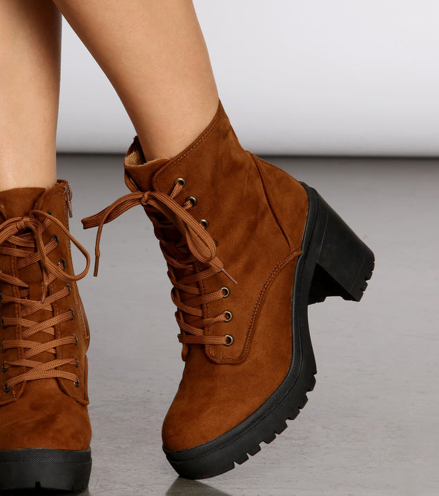 Keep It Glossy Lace Up Lug Heel Booties is a trendy pick to create 2023 concert outfits, festival dresses, outfits for raves, or to complete your best party outfits or clubwear!