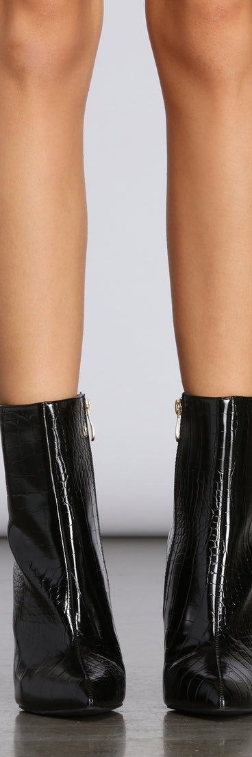 Dating Around Croc Embossed Booties are chic ladies' shoes to complete your best 2023 outfits. They come in a variety of trendy women's shoe styles like platforms and dressy low-heels, & are available in wide widths for better comfort.