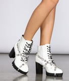 Gemstone Babe Faux Leather Lug Boots is a trendy pick to create 2023 concert outfits, festival dresses, outfits for raves, or to complete your best party outfits or clubwear!