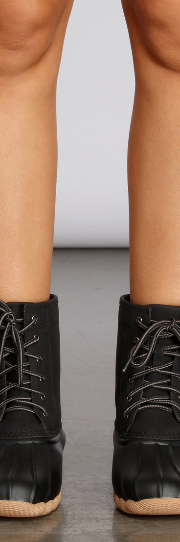Faux Leather Duck Rain Boots are chic ladies' shoes to complete your best 2023 outfits. They come in a variety of trendy women's shoe styles like platforms and dressy low-heels, & are available in wide widths for better comfort.
