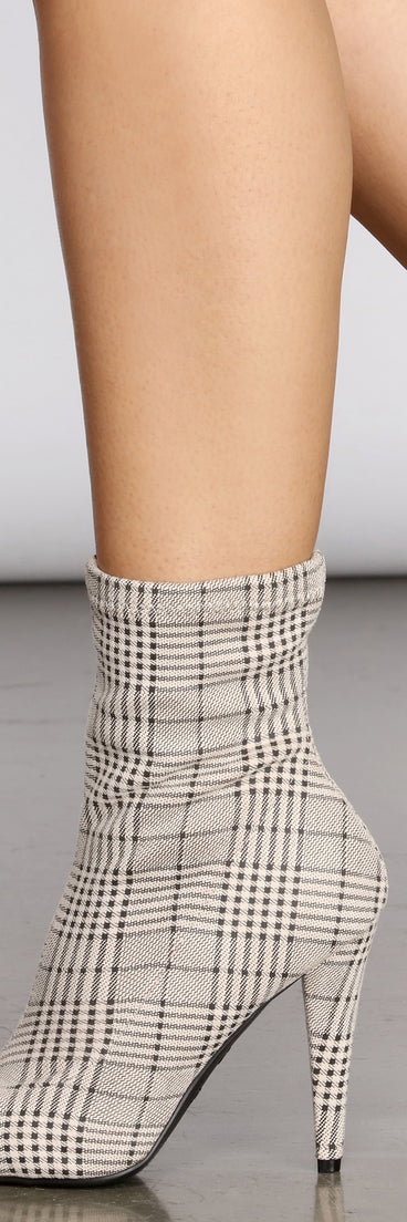 Plaid Stiletto Sock Booties are chic ladies' shoes to complete your best 2023 outfits. They come in a variety of trendy women's shoe styles like platforms and dressy low-heels, & are available in wide widths for better comfort.