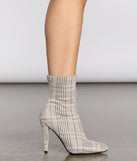Plaid Stiletto Sock Booties are chic ladies' shoes to complete your best 2023 outfits. They come in a variety of trendy women's shoe styles like platforms and dressy low-heels, & are available in wide widths for better comfort.