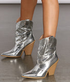 On A Western Kick Croc Metallic Cowboy Booties is a trendy pick to create 2023 concert outfits, festival dresses, outfits for raves, or to complete your best party outfits or clubwear!