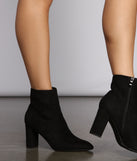 Faux Suede Pointed Toe Block Heel Booties are chic ladies' shoes to complete your best 2023 outfits. They come in a variety of trendy women's shoe styles like platforms and dressy low-heels, & are available in wide widths for better comfort.