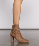 Chic Buckle Detail Pointed Toe Booties are chic ladies' shoes to complete your best 2023 outfits. They come in a variety of trendy women's shoe styles like platforms and dressy low-heels, & are available in wide widths for better comfort.