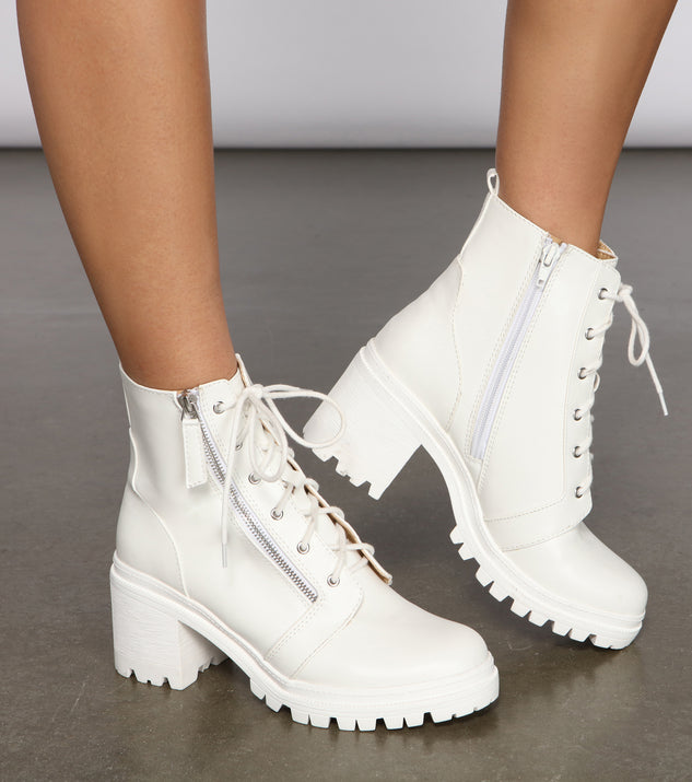 Edgy and Chic Faux Leather Lug Booties is a trendy pick to create 2023 concert outfits, festival dresses, outfits for raves, or to complete your best party outfits or clubwear!