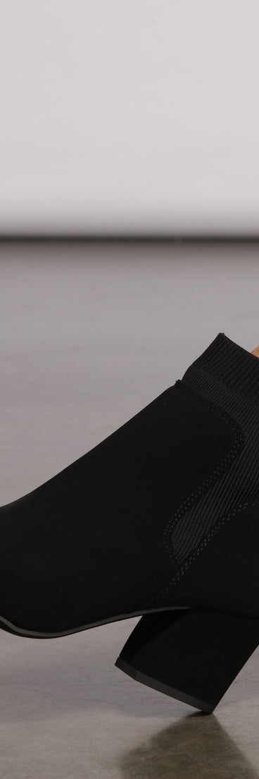 Faux Nubuck Block Heel Sock Booties are chic ladies' shoes to complete your best 2023 outfits. They come in a variety of trendy women's shoe styles like platforms and dressy low-heels, & are available in wide widths for better comfort.