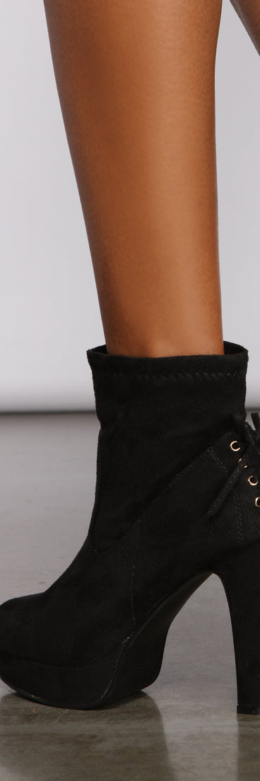 Faux Suede Platform Lace-Up Booties are chic ladies' shoes to complete your best 2023 outfits. They come in a variety of trendy women's shoe styles like platforms and dressy low-heels, & are available in wide widths for better comfort.