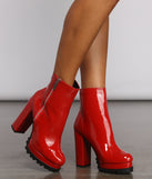 Red Hot Faux Patent Leather Lug Booties are chic ladies' shoes to complete your best 2023 outfits. They come in a variety of trendy women's shoe styles like platforms and dressy low-heels, & are available in wide widths for better comfort.