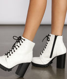 Faux Leather Lace Up Lug Booties is a trendy pick to create 2023 concert outfits, festival dresses, outfits for raves, or to complete your best party outfits or clubwear!