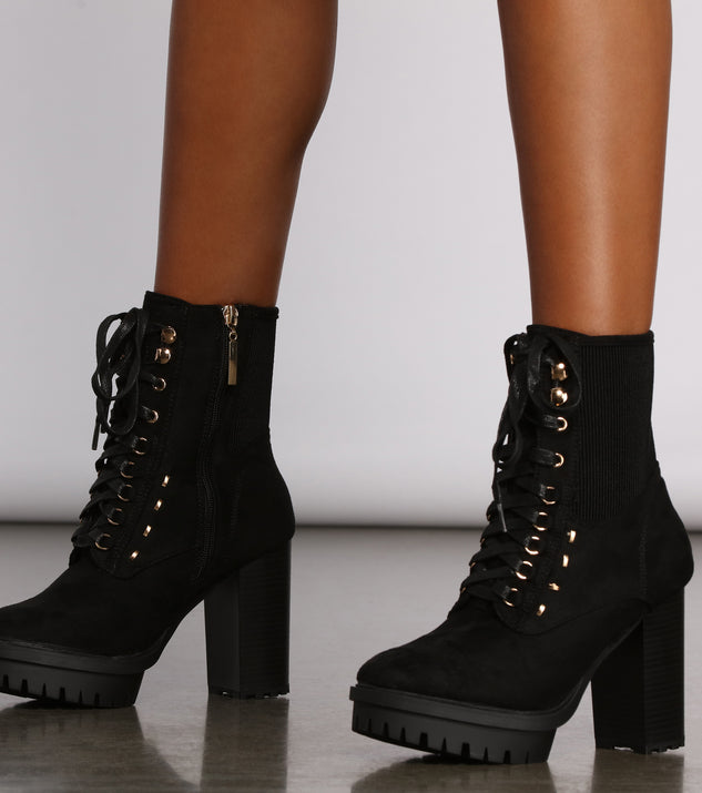 Faux Suede Lace Up Combat Booties are chic ladies' shoes to complete your best 2023 outfits. They come in a variety of trendy women's shoe styles like platforms and dressy low-heels, & are available in wide widths for better comfort.