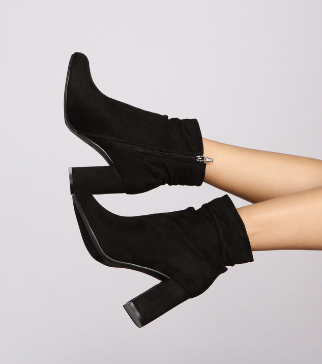 All About Ruched Faux Suede Ankle Booties is a trendy pick to create 2023 concert outfits, festival dresses, outfits for raves, or to complete your best party outfits or clubwear!