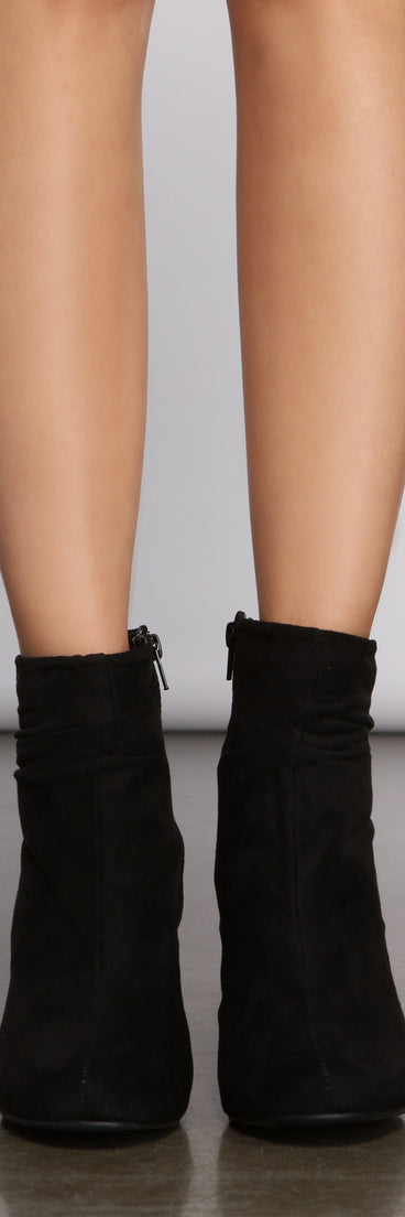 All About Ruched Faux Suede Ankle Booties are chic ladies' shoes to complete your best 2023 outfits. They come in a variety of trendy women's shoe styles like platforms and dressy low-heels, & are available in wide widths for better comfort.