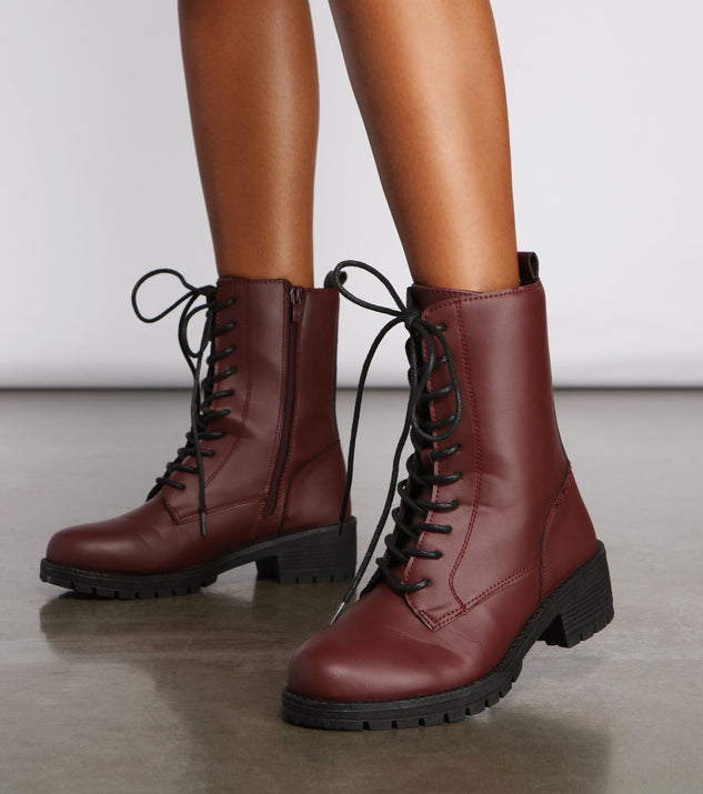 Elevated Basic Faux Leather Combat Booties is a trendy pick to create 2023 concert outfits, festival dresses, outfits for raves, or to complete your best party outfits or clubwear!