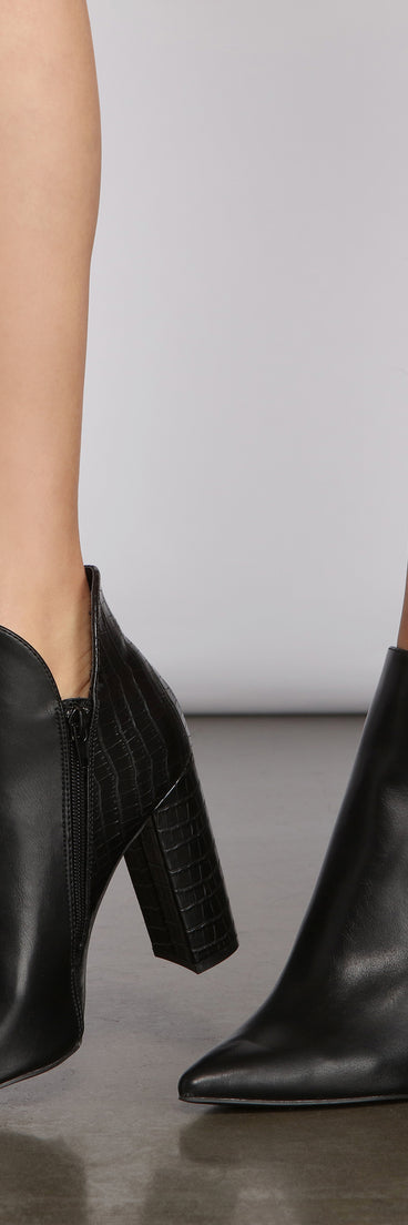 Snake-Embossed Faux Leather Block Heel Booties are chic ladies' shoes to complete your best 2023 outfits. They come in a variety of trendy women's shoe styles like platforms and dressy low-heels, & are available in wide widths for better comfort.