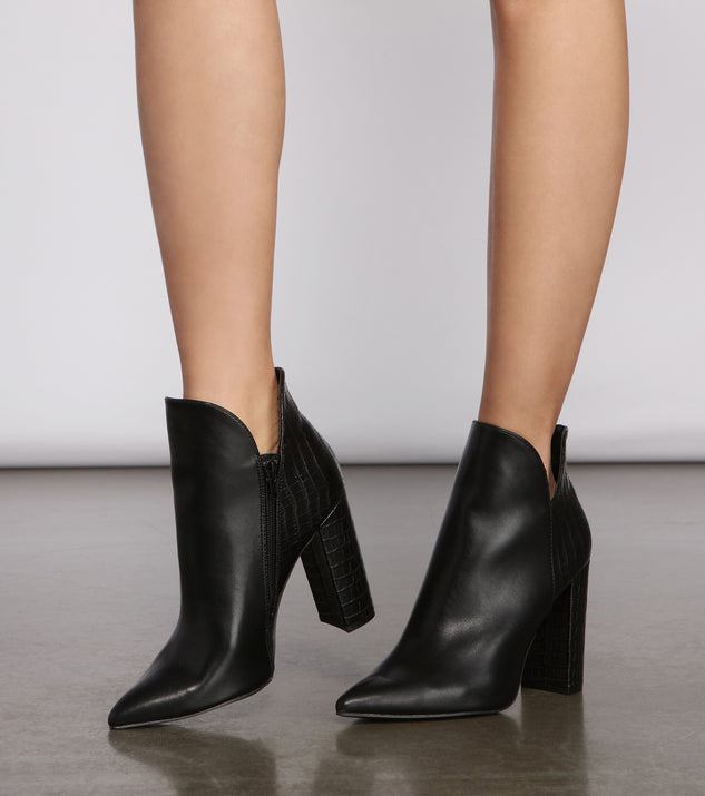 Snake-Embossed Faux Leather Block Heel Booties are chic ladies' shoes to complete your best 2023 outfits. They come in a variety of trendy women's shoe styles like platforms and dressy low-heels, & are available in wide widths for better comfort.