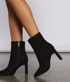 Slay In Basics Faux Suede Block Heel Booties are chic ladies' shoes to complete your best 2023 outfits. They come in a variety of trendy women's shoe styles like platforms and dressy low-heels, & are available in wide widths for better comfort.