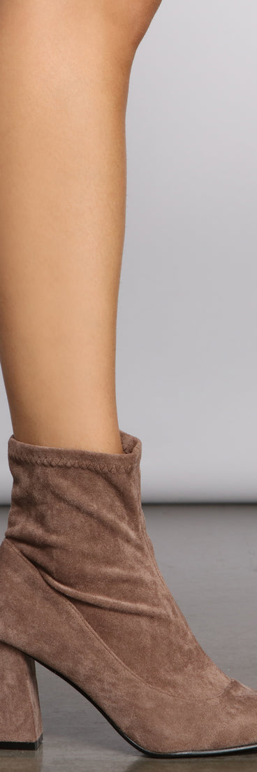 Faux Suede Pointed Toe Sock Booties are chic ladies' shoes to complete your best 2023 outfits. They come in a variety of trendy women's shoe styles like platforms and dressy low-heels, & are available in wide widths for better comfort.