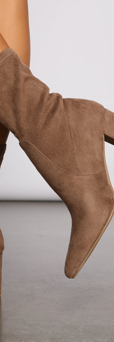 Faux Suede Pointed Toe Sock Booties are chic ladies' shoes to complete your best 2023 outfits. They come in a variety of trendy women's shoe styles like platforms and dressy low-heels, & are available in wide widths for better comfort.