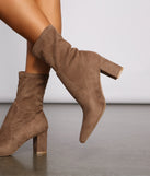 Faux Suede Pointed Toe Sock Booties are chic ladies' shoes to complete your best 2023 outfits. They come in a variety of trendy women's shoe styles like platforms and dressy low-heels, & are available in wide widths for better comfort.