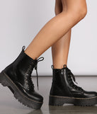 She's A Baddie Faux Leather Combat Boots are chic ladies' shoes to complete your best 2023 outfits. They come in a variety of trendy women's shoe styles like platforms and dressy low-heels, & are available in wide widths for better comfort.