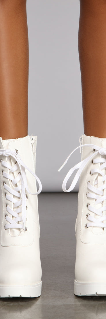 Step Out In Style Faux Leather Combat Booties are chic ladies' shoes to complete your best 2023 outfits. They come in a variety of trendy women's shoe styles like platforms and dressy low-heels, & are available in wide widths for better comfort.