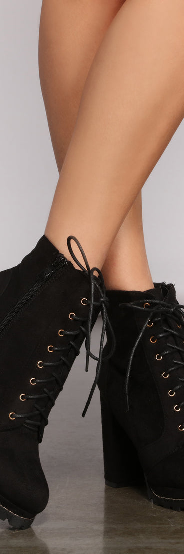 Edgy Lace-Up Lug Sole Booties are chic ladies' shoes to complete your best 2023 outfits. They come in a variety of trendy women's shoe styles like platforms and dressy low-heels, & are available in wide widths for better comfort.