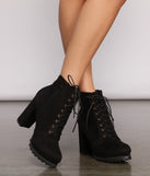 Edgy Lace-Up Lug Sole Booties are chic ladies' shoes to complete your best 2023 outfits. They come in a variety of trendy women's shoe styles like platforms and dressy low-heels, & are available in wide widths for better comfort.