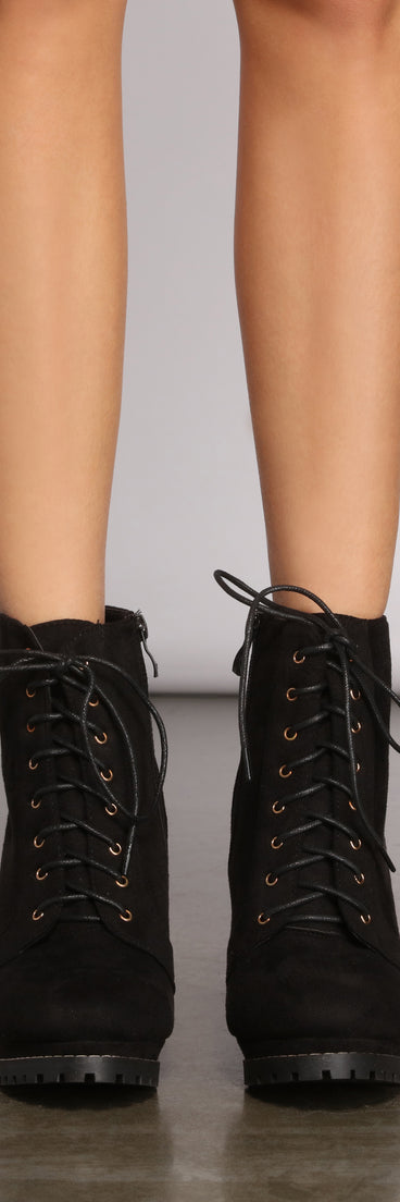 Edgy Lace-Up Lug Sole Booties are chic ladies' shoes to complete your best 2023 outfits. They come in a variety of trendy women's shoe styles like platforms and dressy low-heels, & are available in wide widths for better comfort.