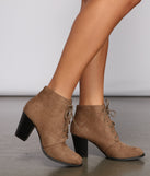 Faux Suede Lace-Up Block Heel Booties are chic ladies' shoes to complete your best 2023 outfits. They come in a variety of trendy women's shoe styles like platforms and dressy low-heels, & are available in wide widths for better comfort.