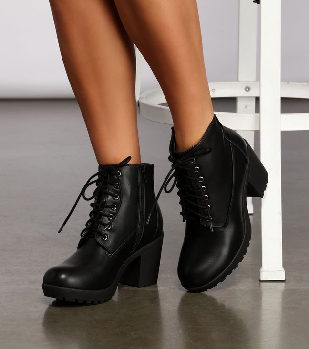 Stepping Up Faux Leather Lug Booties are chic ladies' shoes to complete your best 2023 outfits. They come in a variety of trendy women's shoe styles like platforms and dressy low-heels, & are available in wide widths for better comfort.