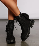 Faux Suede Combat Booties With Pouch are chic ladies' shoes to complete your best 2023 outfits. They come in a variety of trendy women's shoe styles like platforms and dressy low-heels, & are available in wide widths for better comfort.