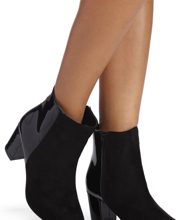 Contrasting Elements Block Heel Booties for 2022 festival outfits, festival dress, outfits for raves, concert outfits, and/or club outfits