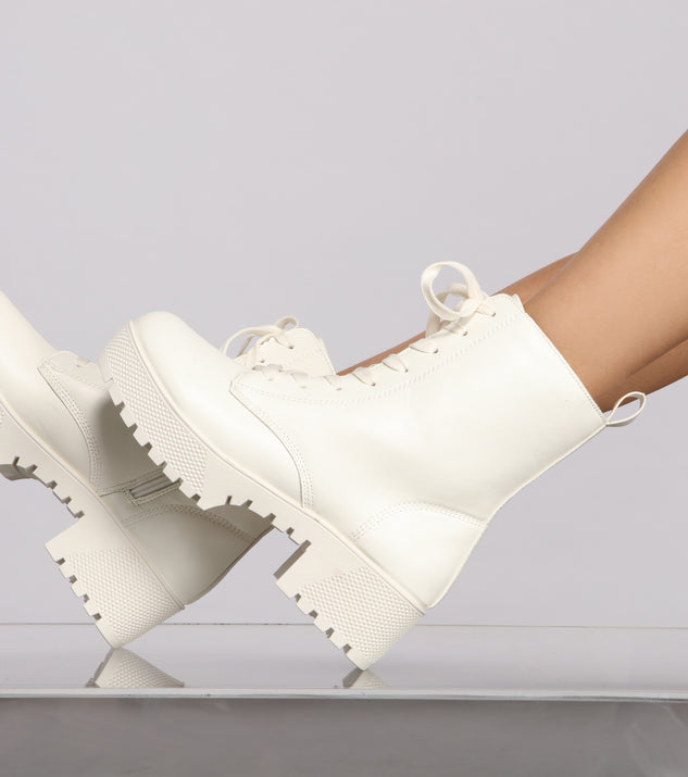 Edgy Vibes Faux Leather Combat Booties are chic ladies' shoes to complete your best 2023 outfits. They come in a variety of trendy women's shoe styles like platforms and dressy low-heels, & are available in wide widths for better comfort.