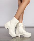 Edgy Vibes Faux Leather Combat Booties are chic ladies' shoes to complete your best 2023 outfits. They come in a variety of trendy women's shoe styles like platforms and dressy low-heels, & are available in wide widths for better comfort.