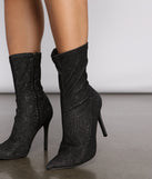 Glitter Knit Stiletto Sock Booties are chic ladies' shoes to complete your best 2023 outfits. They come in a variety of trendy women's shoe styles like platforms and dressy low-heels, & are available in wide widths for better comfort.