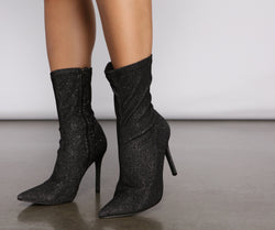 Glitter Knit Stiletto Sock Booties are chic ladies' shoes to complete your best 2023 outfits. They come in a variety of trendy women's shoe styles like platforms and dressy low-heels, & are available in wide widths for better comfort.