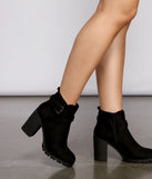 Buckle Up Lug Sole Block Heel Booties are chic ladies' shoes to complete your best 2023 outfits. They come in a variety of trendy women's shoe styles like platforms and dressy low-heels, & are available in wide widths for better comfort.