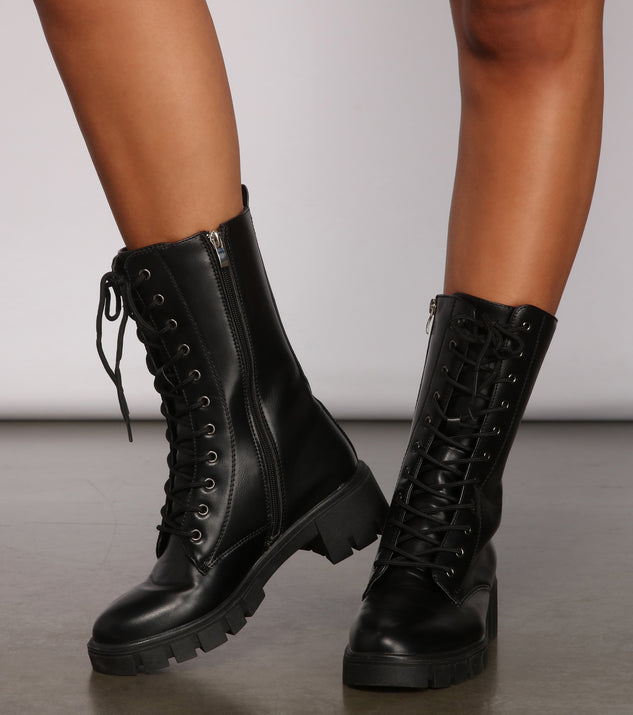 Edgy Trends Faux Leather Combat Boots are chic ladies' shoes to complete your best 2023 outfits. They come in a variety of trendy women's shoe styles like platforms and dressy low-heels, & are available in wide widths for better comfort.