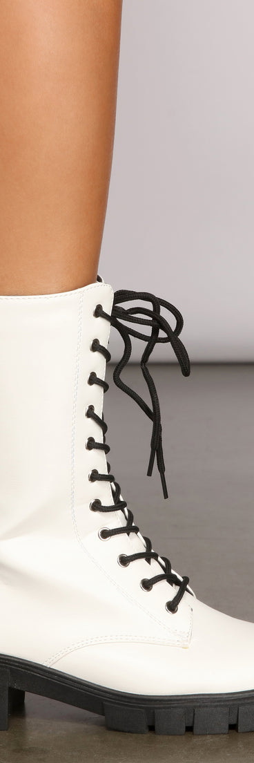 Edgy Trends Faux Leather Combat Boots are chic ladies' shoes to complete your best 2023 outfits. They come in a variety of trendy women's shoe styles like platforms and dressy low-heels, & are available in wide widths for better comfort.