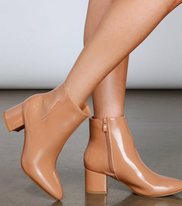 Head Over Heels Faux Patent Leather Booties Windsor