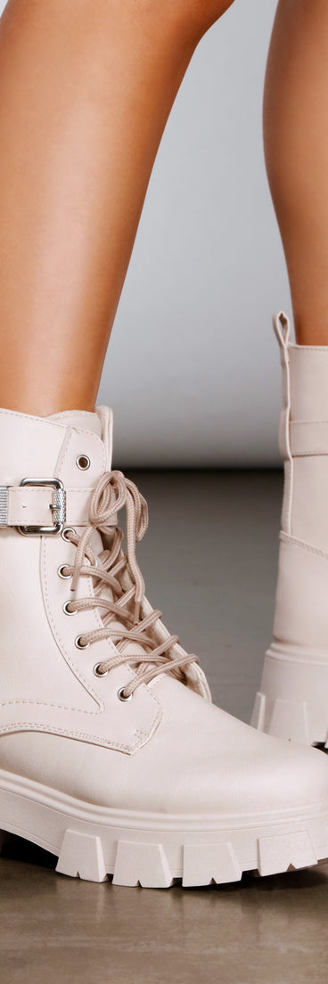 Faux Leather Lug Sole Booties With Pouch is a trendy pick to create 2023 concert outfits, festival dresses, outfits for raves, or to complete your best party outfits or clubwear!