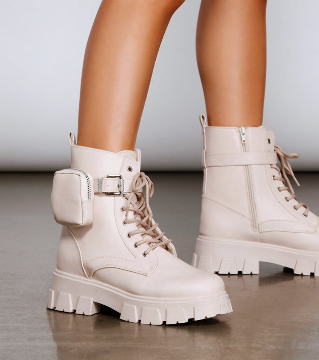 Faux Leather Lug Sole Booties With Pouch is a trendy pick to create 2023 concert outfits, festival dresses, outfits for raves, or to complete your best party outfits or clubwear!