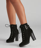 Edge It Up Buckle Strap Lace-Up Booties are chic ladies' shoes to complete your best 2023 outfits. They come in a variety of trendy women's shoe styles like platforms and dressy low-heels, & are available in wide widths for better comfort.