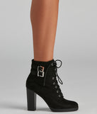 Edge It Up Buckle Strap Lace-Up Booties are chic ladies' shoes to complete your best 2023 outfits. They come in a variety of trendy women's shoe styles like platforms and dressy low-heels, & are available in wide widths for better comfort.