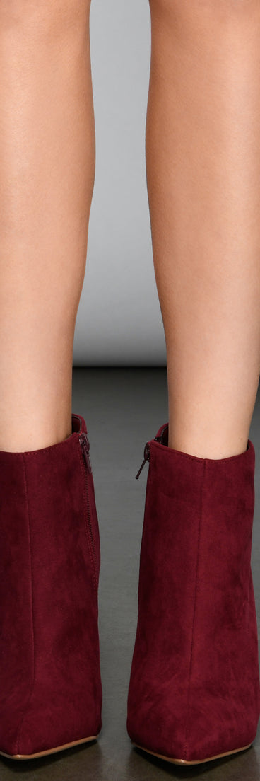 Uptown Girl Faux Suede Pointed Toe Booties for 2022 festival outfits, festival dress, outfits for raves, concert outfits, and/or club outfits